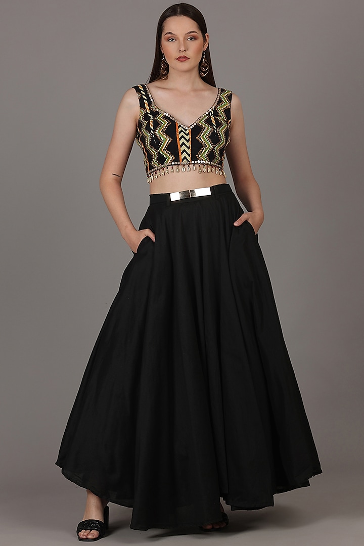 Black Taffeta Silk Skirt Set by Namah By Parul Mongia