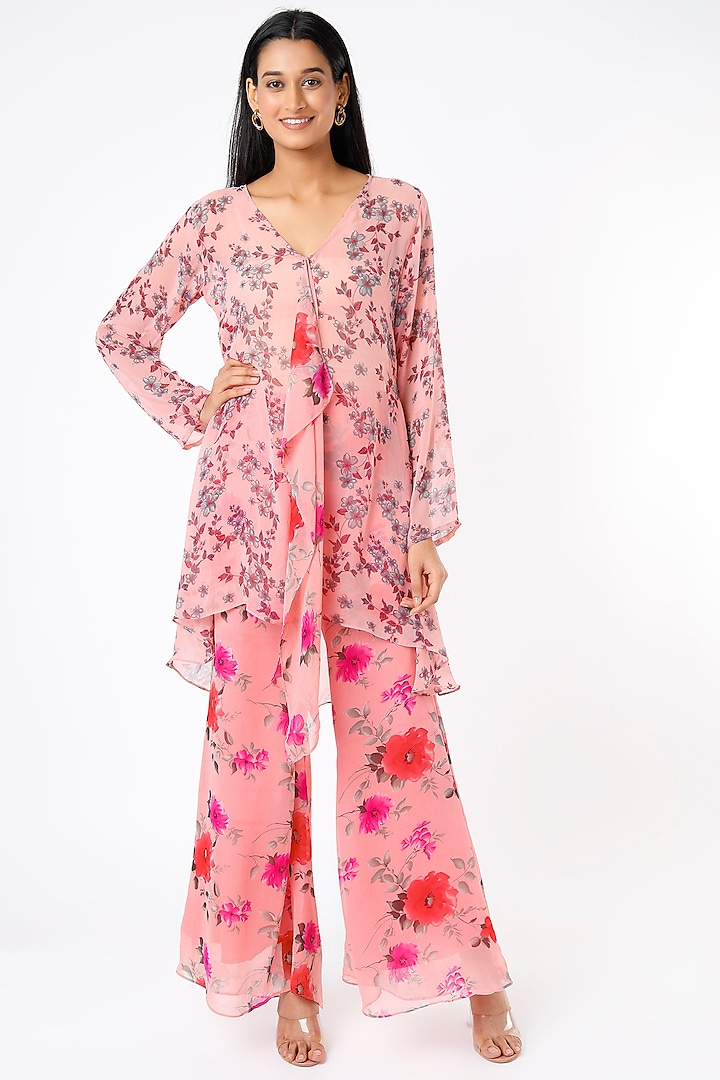 Aurora Pink Printed Tunic Set by Namah By Parul Mongia