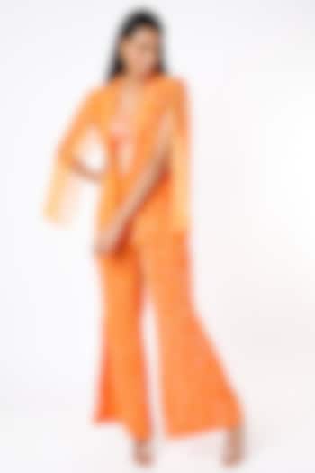 Orange Printed Short Jacket Cape Set by Namah By Parul Mongia