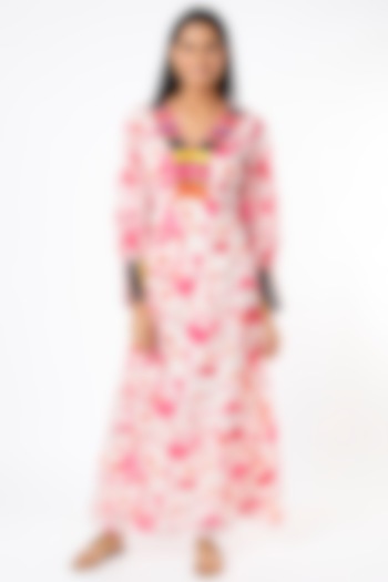 Off-White Polka Dotted Maxi Dress by Namah By Parul Mongia