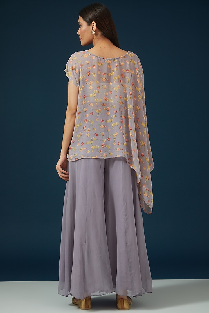 Lavender Grey Georgette Sharara Set by Namah By Parul Mongia at Pernia's Pop Up Shop