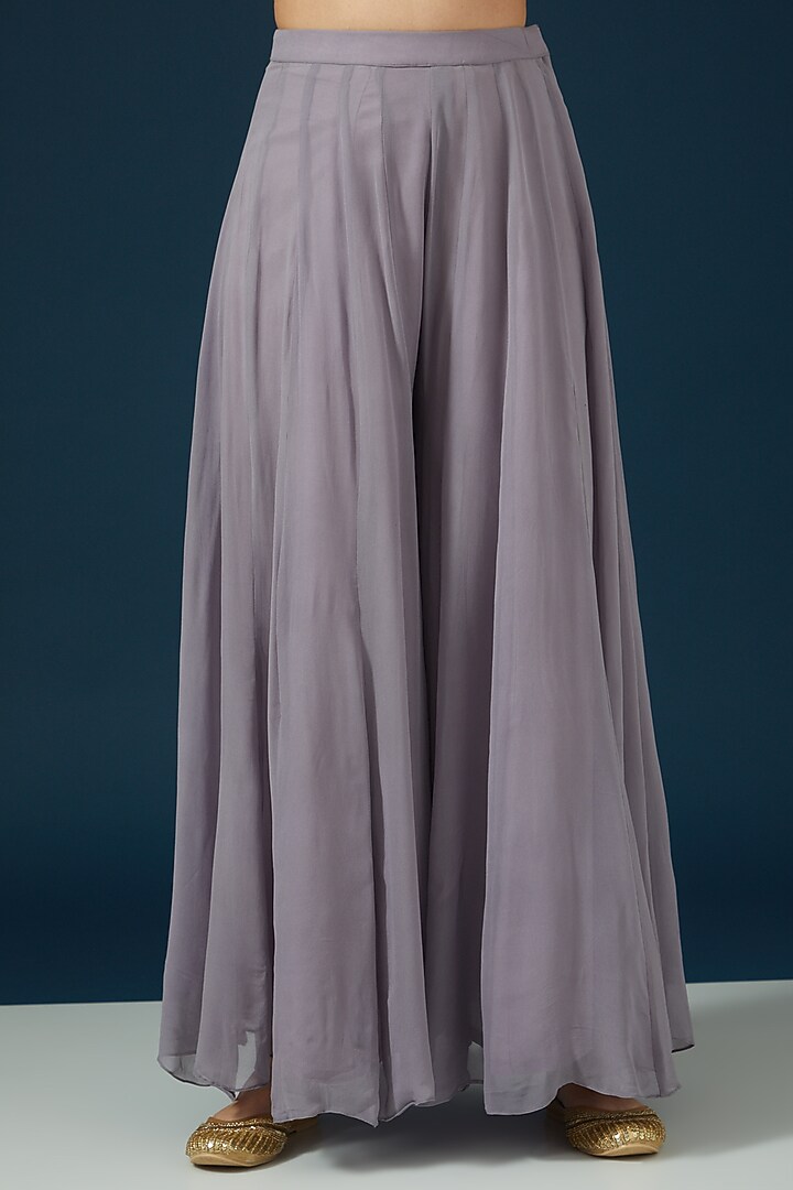 Lavender Grey Georgette Sharara Set by Namah By Parul Mongia at Pernia's Pop Up Shop