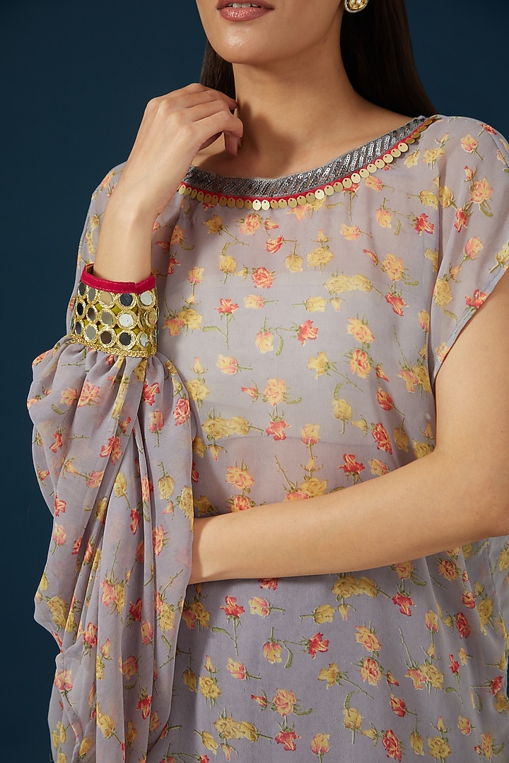 Lavender Grey Georgette Sharara Set by Namah By Parul Mongia at Pernia's Pop Up Shop