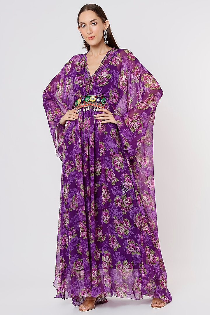 Brinjal Purple Printed Kaftan by Namah By Parul Mongia at Pernia's Pop ...