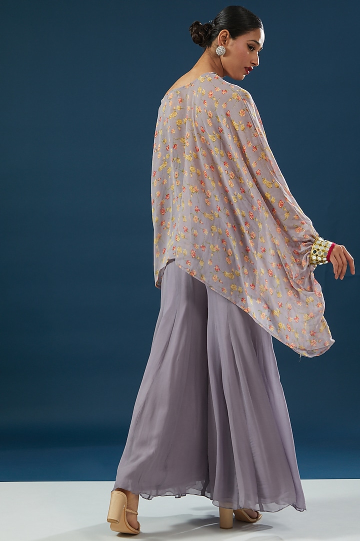 Lavender Grey Georgette Sharara Set by Namah By Parul Mongia at Pernia's Pop Up Shop