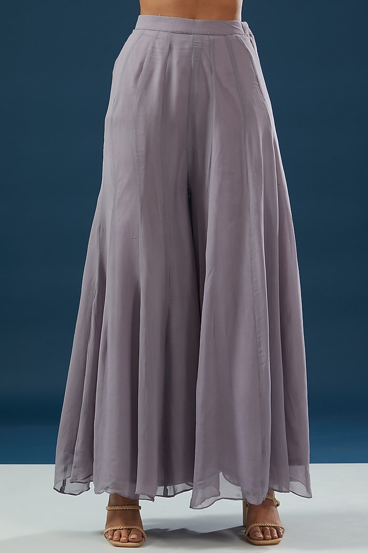 Lavender Grey Georgette Sharara Set by Namah By Parul Mongia at Pernia's Pop Up Shop