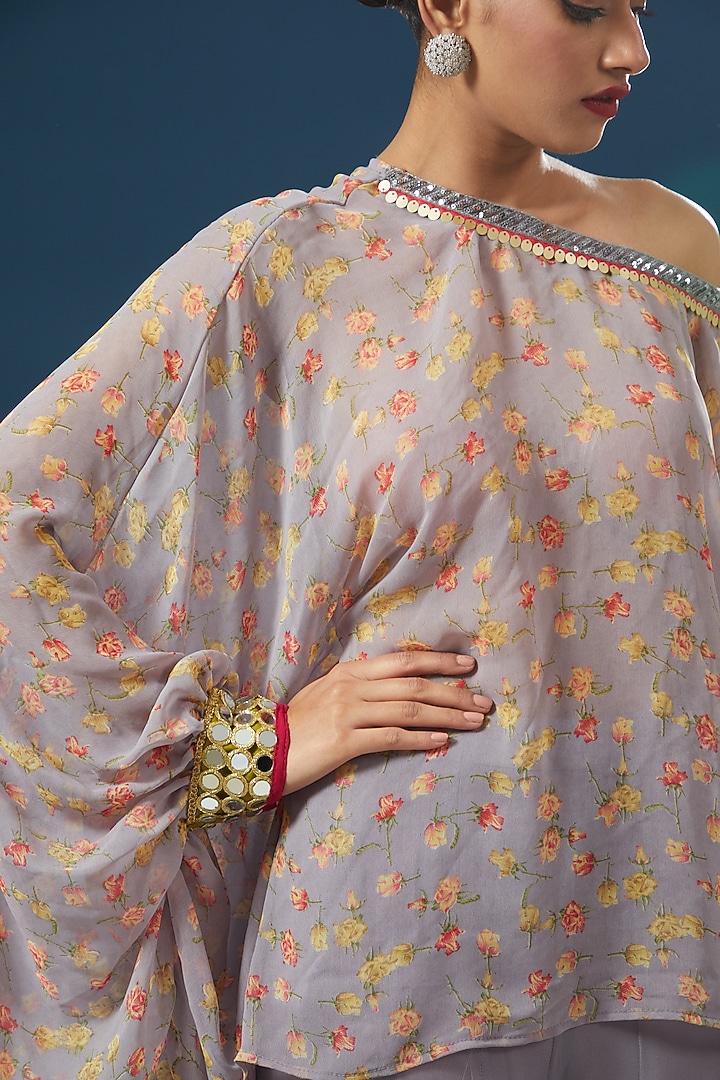 Lavender Grey Georgette Sharara Set by Namah By Parul Mongia at Pernia's Pop Up Shop