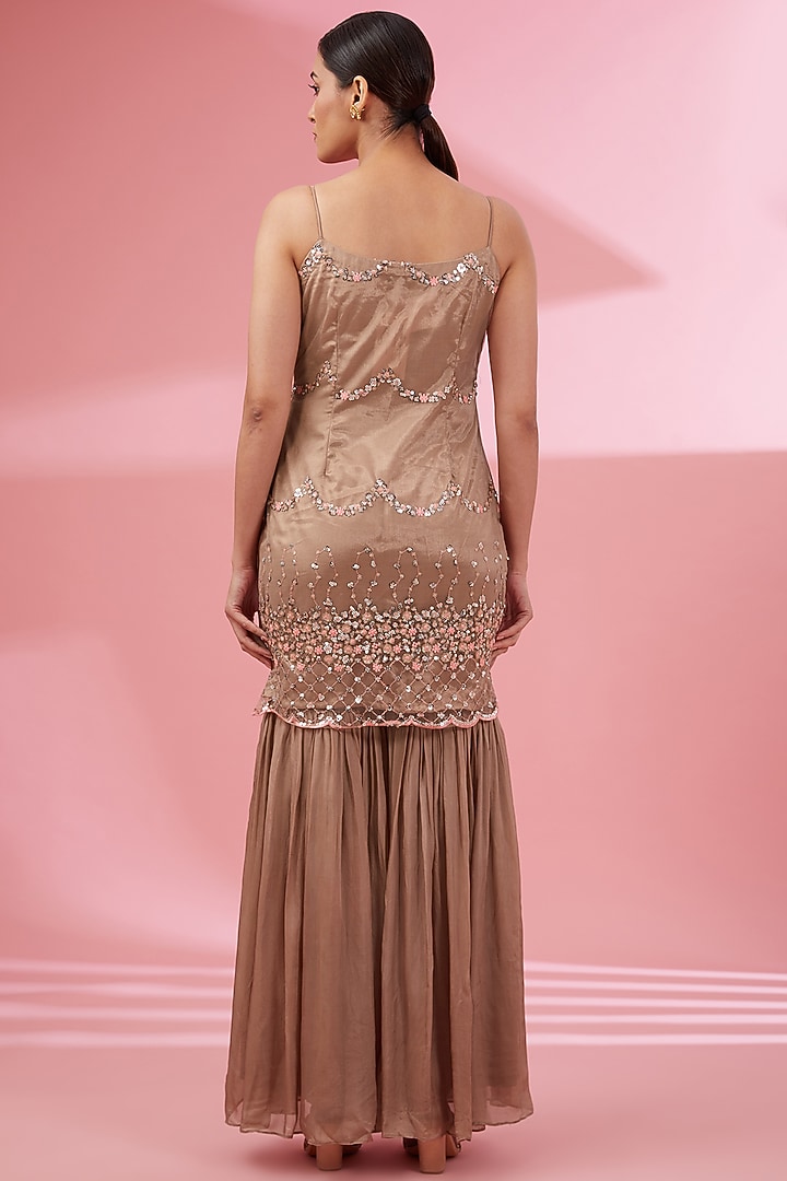 Dusty Rose Butter Silk Gharara Set by Namah By Parul Mongia at Pernia's Pop Up Shop