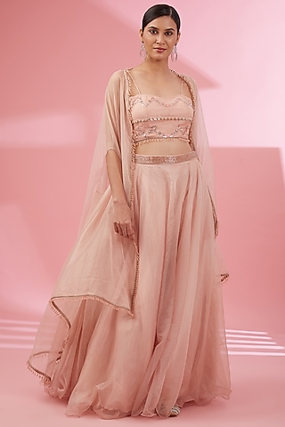 Nude Pink Organza Jacket Lehenga Set by Namah By Parul Mongia
