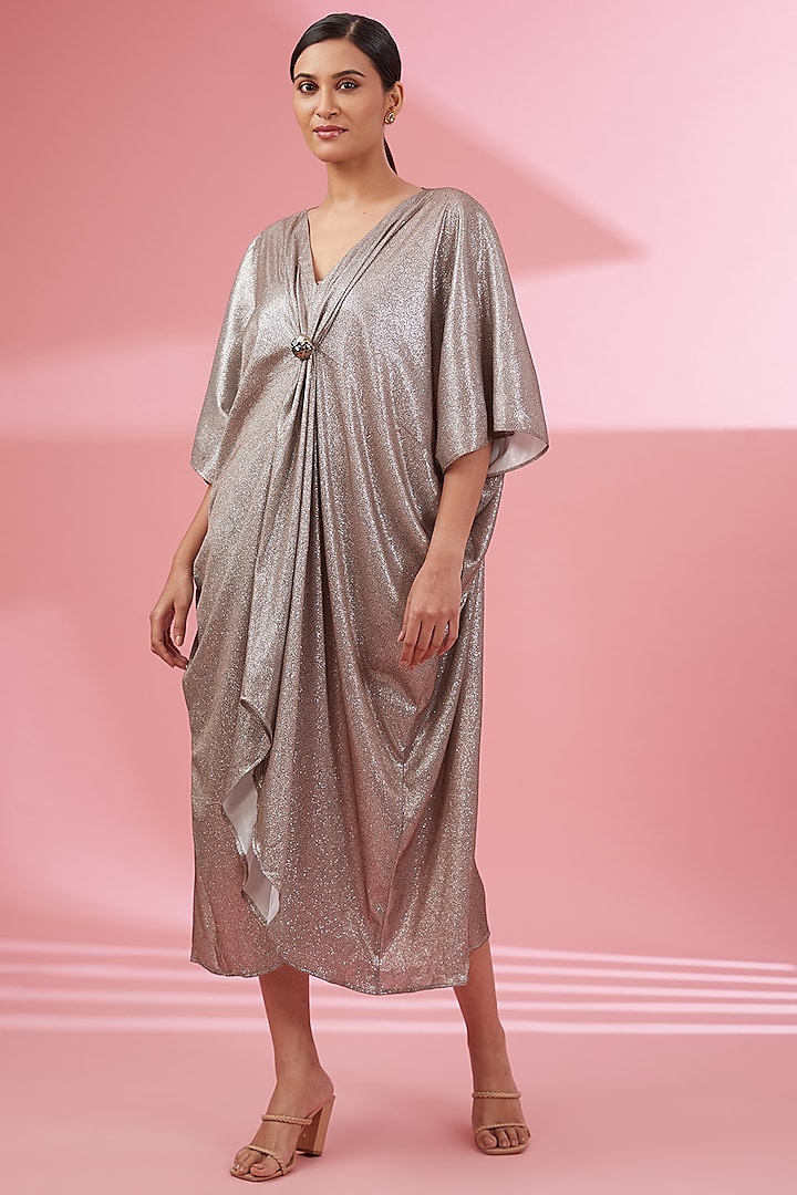 Mouse Grey Lycra Shimmer Kaftan Dress by Namah By Parul Mongia