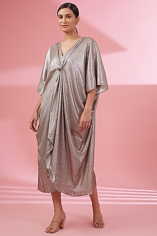 Mouse Grey Lycra Shimmer Kaftan Dress by Namah By Parul Mongia