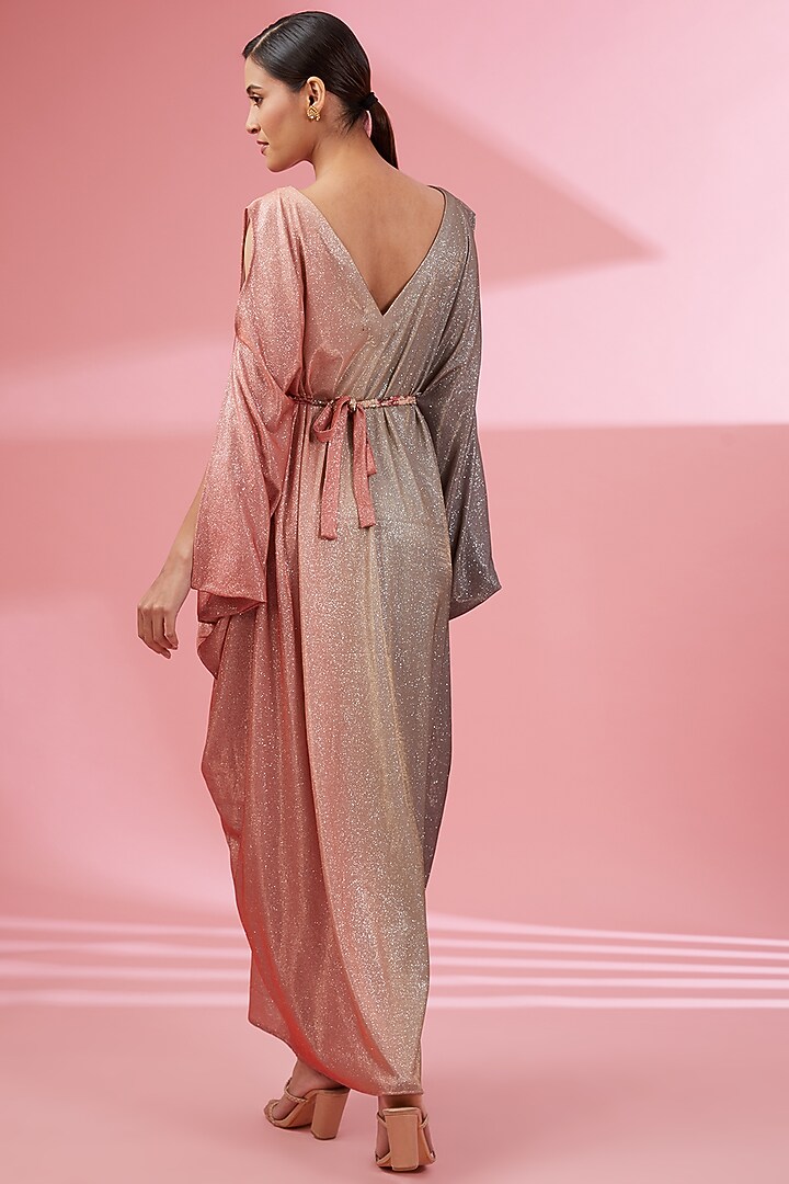 Grey & Carrot Red Lycra Shimmer Kaftan by Namah By Parul Mongia at Pernia's Pop Up Shop