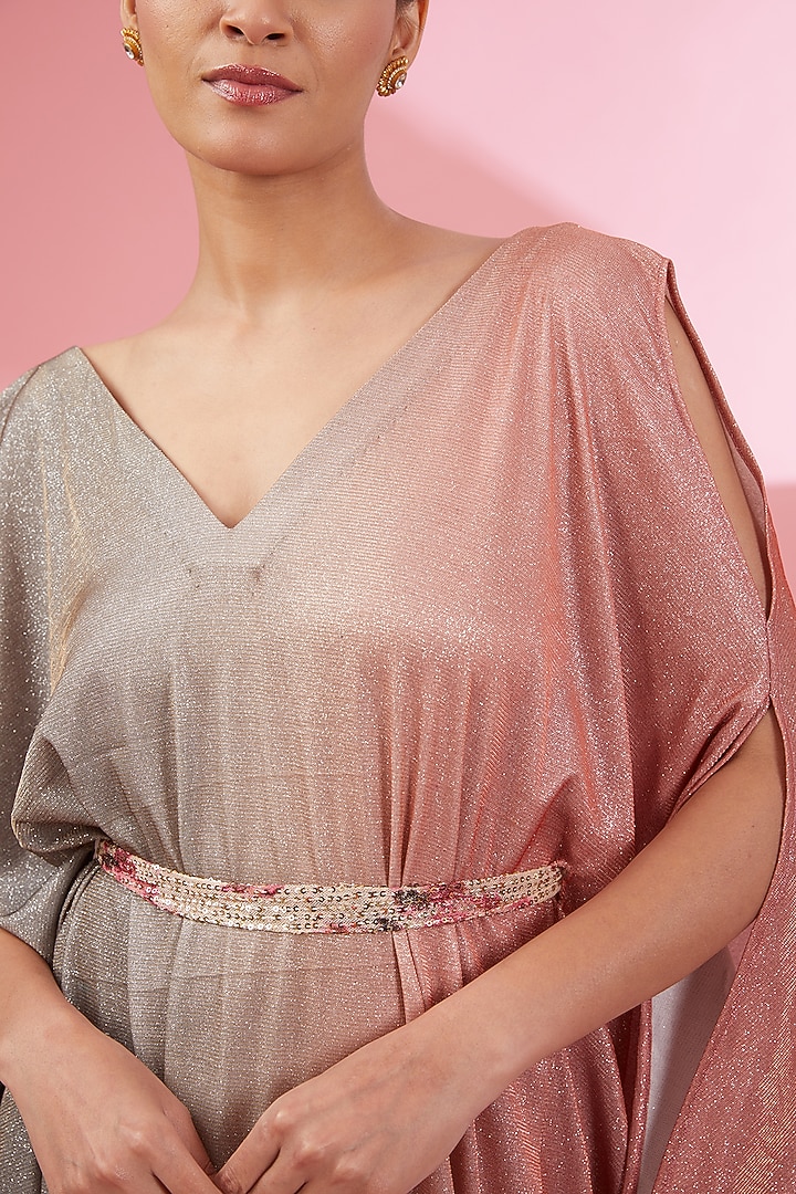 Grey & Carrot Red Lycra Shimmer Kaftan by Namah By Parul Mongia at Pernia's Pop Up Shop