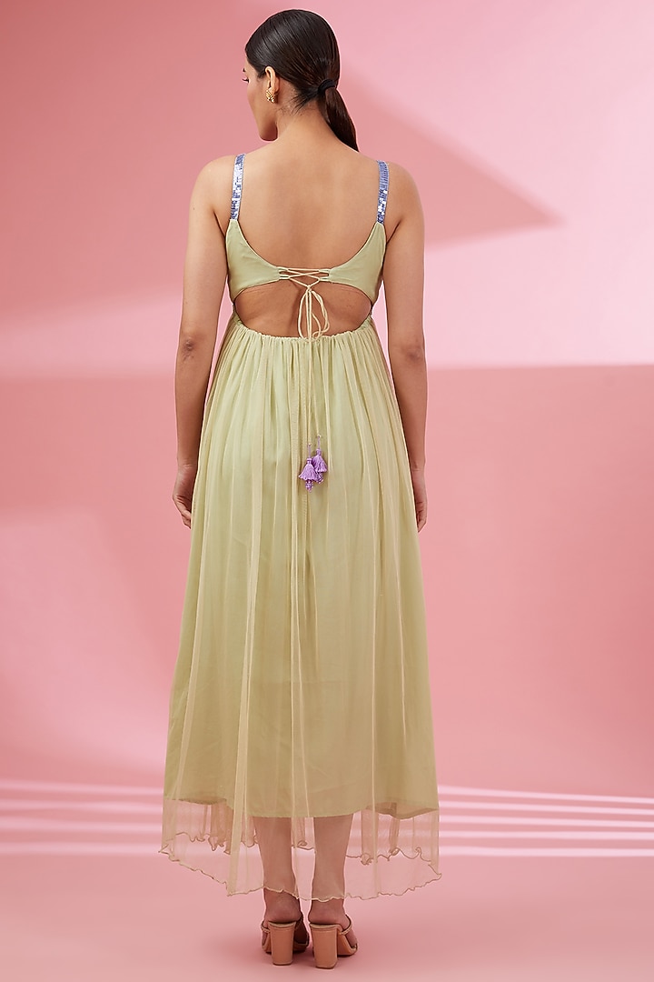 Pale Mint Tulle & Shimmer Lycra Maxi Summer Dress by Namah By Parul Mongia at Pernia's Pop Up Shop