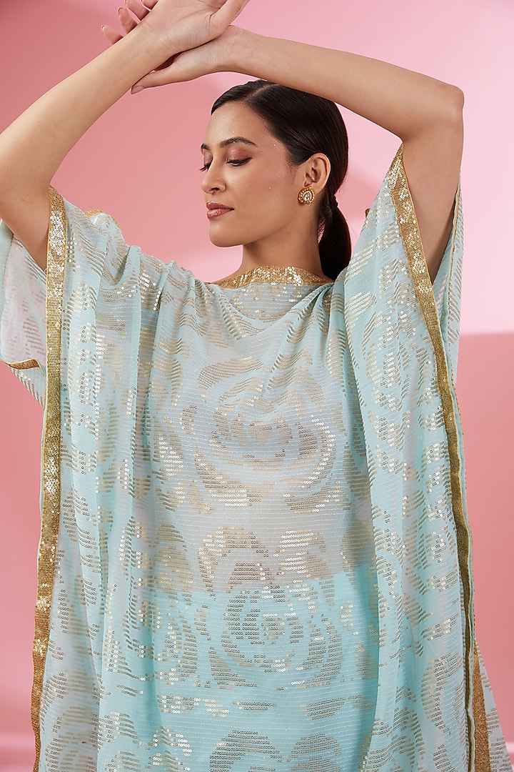 Sky Blue Georgette Sequins Embroidered Kaftan Set by Namah By Parul Mongia at Pernia's Pop Up Shop