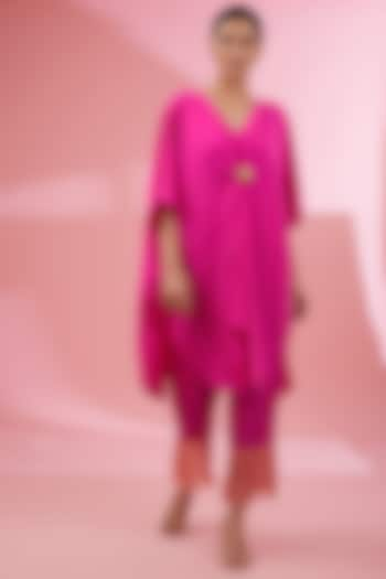 Fuchsia Pink Poly Crepe Kaftan Set by Namah By Parul Mongia