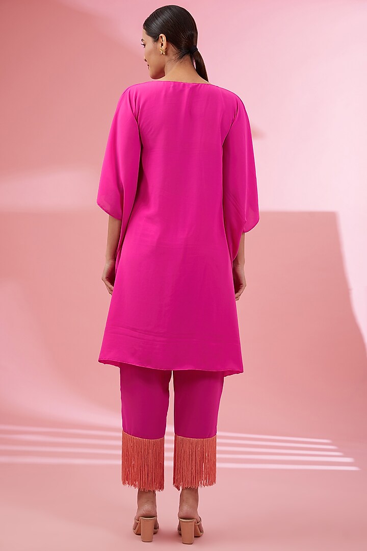 Fuchsia Pink Poly Crepe Kaftan Set by Namah By Parul Mongia at Pernia's Pop Up Shop