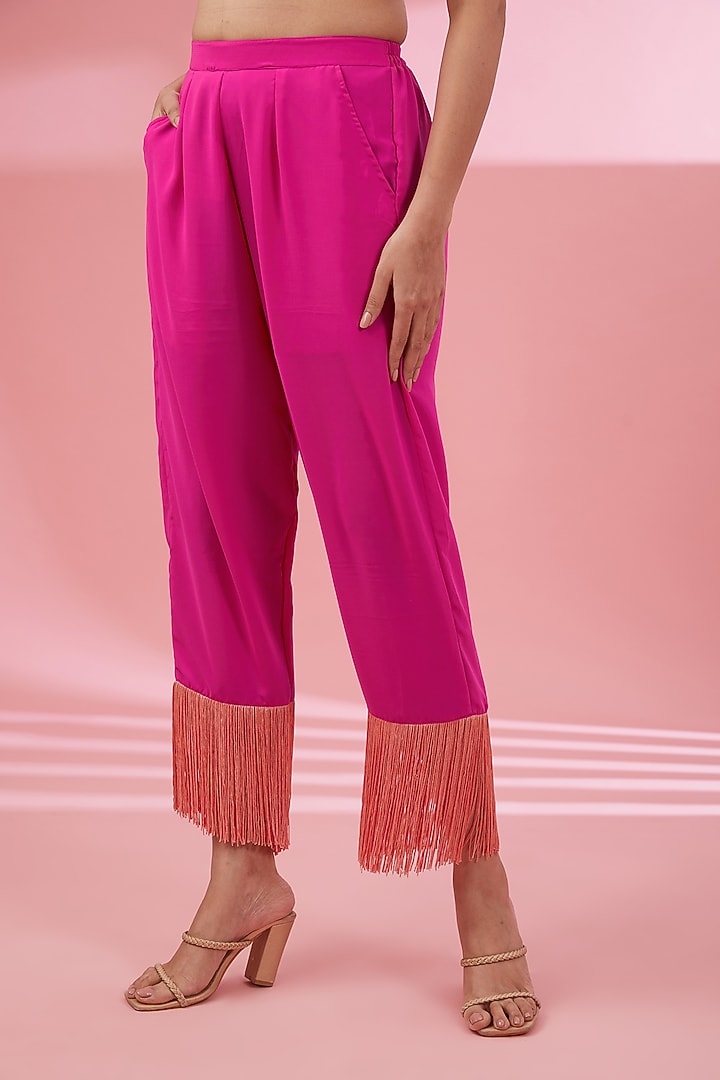 Fuchsia Pink Poly Crepe Kaftan Set by Namah By Parul Mongia at Pernia's Pop Up Shop
