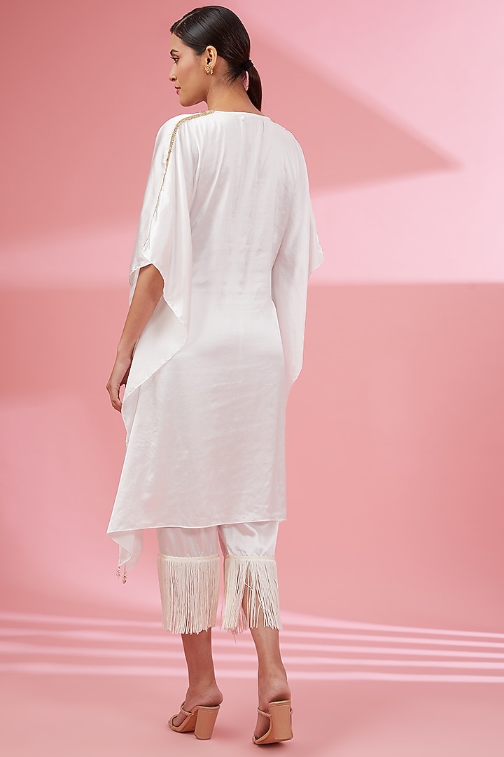Ivory Satin Sequins Embroidered Kaftan Set by Namah By Parul Mongia at Pernia's Pop Up Shop