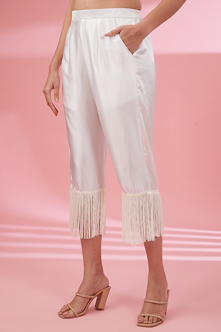 Ivory Satin Sequins Embroidered Kaftan Set by Namah By Parul Mongia at Pernia's Pop Up Shop