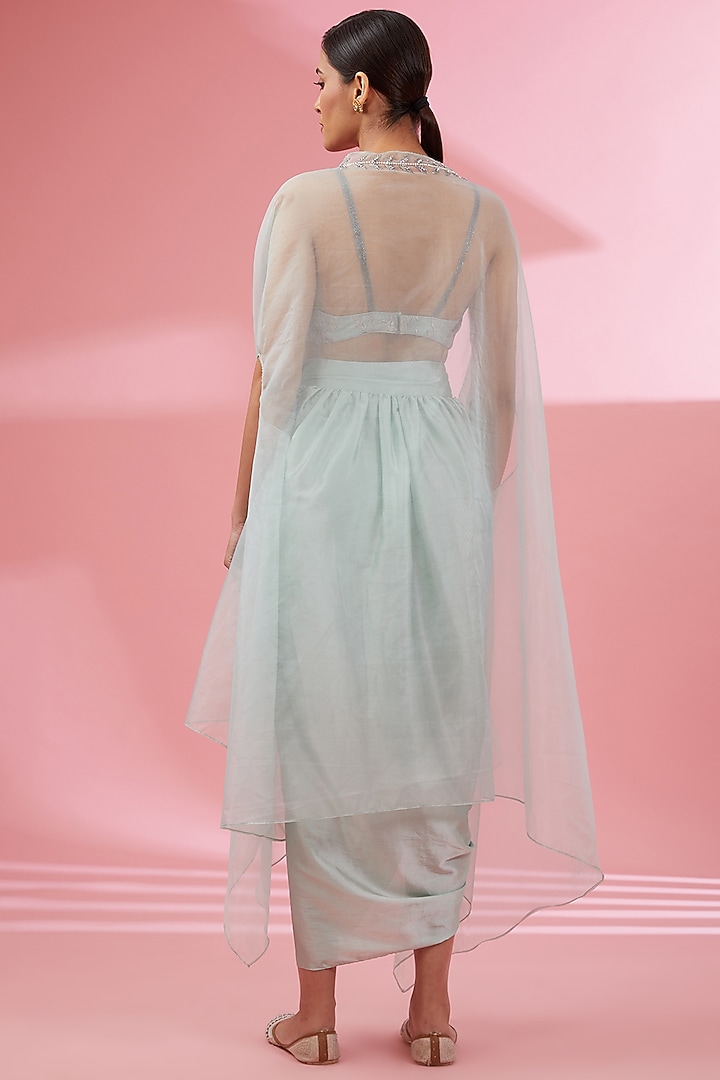 Ice Blue Satin Draped Skirt Set by Namah By Parul Mongia at Pernia's Pop Up Shop