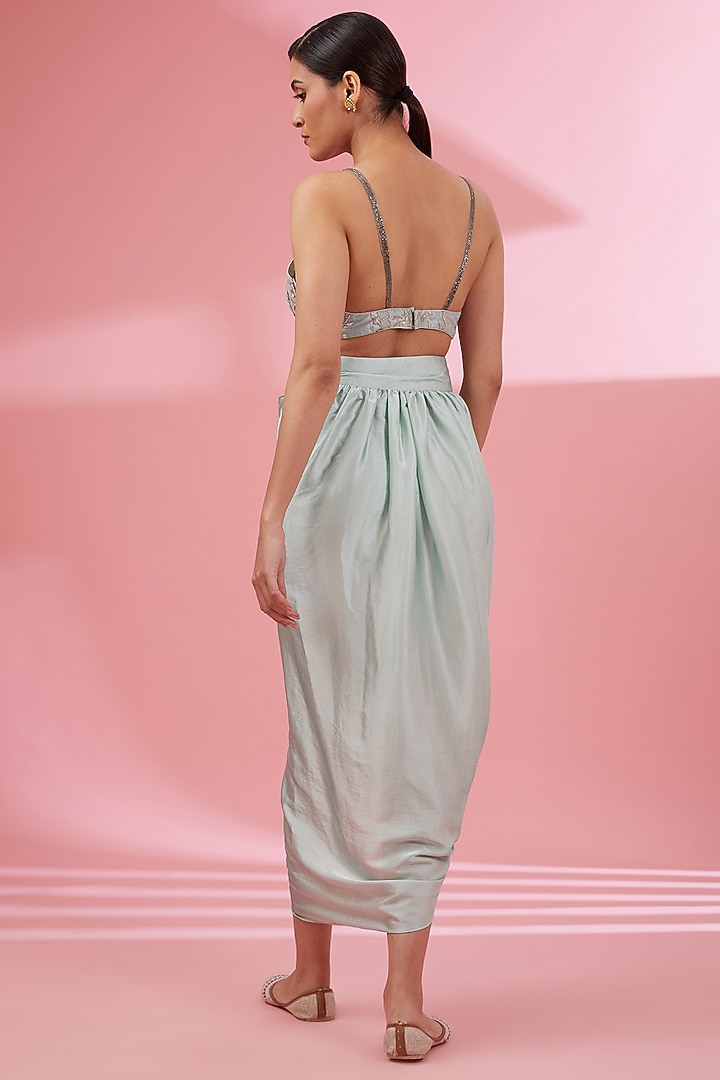 Ice Blue Satin Draped Skirt Set by Namah By Parul Mongia at Pernia's Pop Up Shop