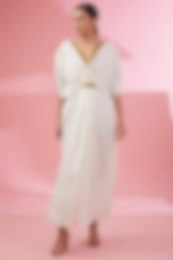 Ivory Woven Cotton Chiffon Kaftan by Namah By Parul Mongia at Pernia's Pop Up Shop