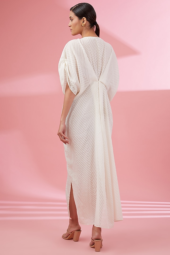 Ivory Woven Cotton Chiffon Kaftan by Namah By Parul Mongia at Pernia's Pop Up Shop