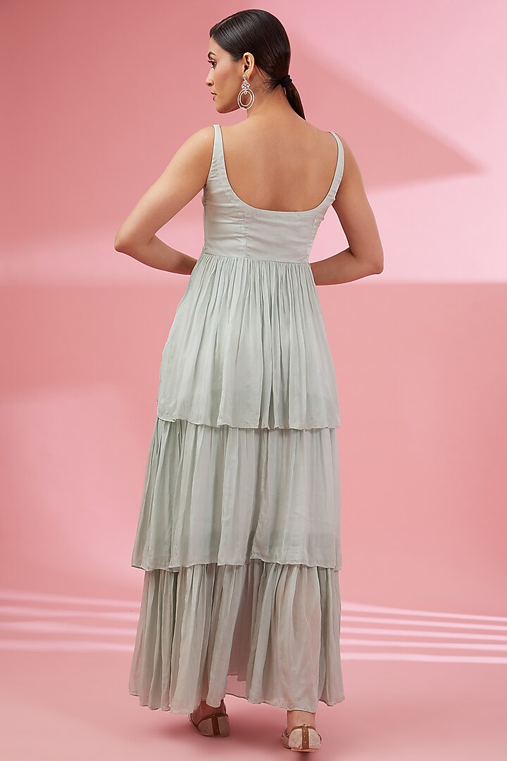 Ice Blue Butter Silk Tiered Maxi Summer Dress by Namah By Parul Mongia at Pernia's Pop Up Shop