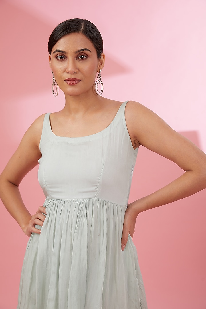 Ice Blue Butter Silk Tiered Maxi Summer Dress by Namah By Parul Mongia at Pernia's Pop Up Shop