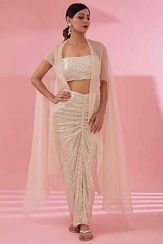 Ivory Organza Cape Set by Namah By Parul Mongia