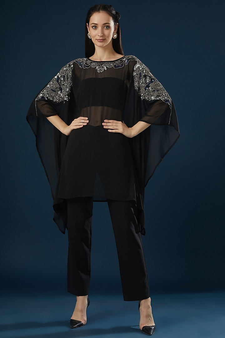 Black Embroidered Kaftan Top by Namah By Parul Mongia