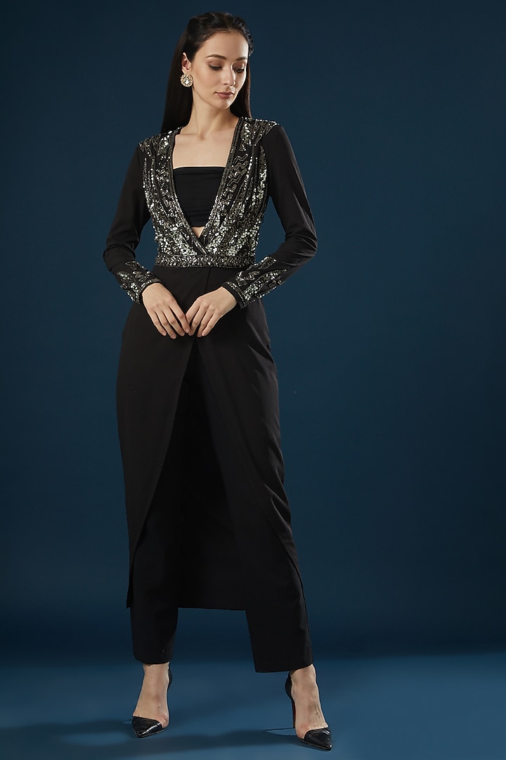 Black Embroidered Long Top by Namah By Parul Mongia