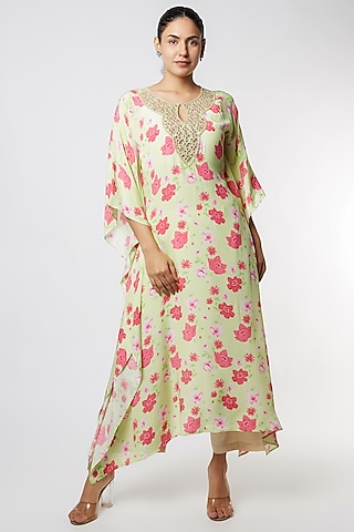 Green Embroidered & Printed Kurta Set by NAMRATA LAKHOTIA