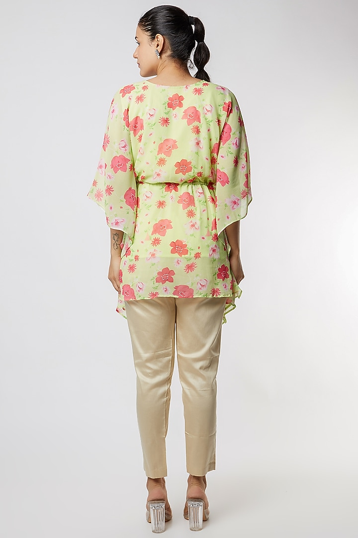 Green Floral Printed Kaftan With Pants by NAMRATA LAKHOTIA at Pernia's Pop Up Shop