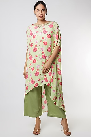 Green Floral Printed Kurta Set by NAMRATA LAKHOTIA