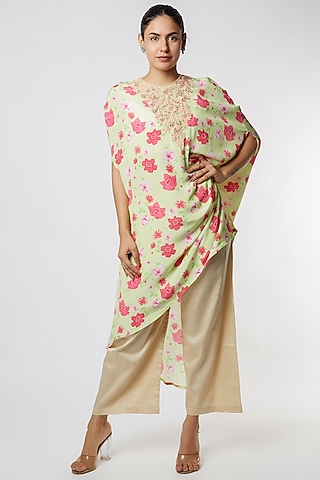 Green Floral Printed & Embroidered Kurta Set by NAMRATA LAKHOTIA
