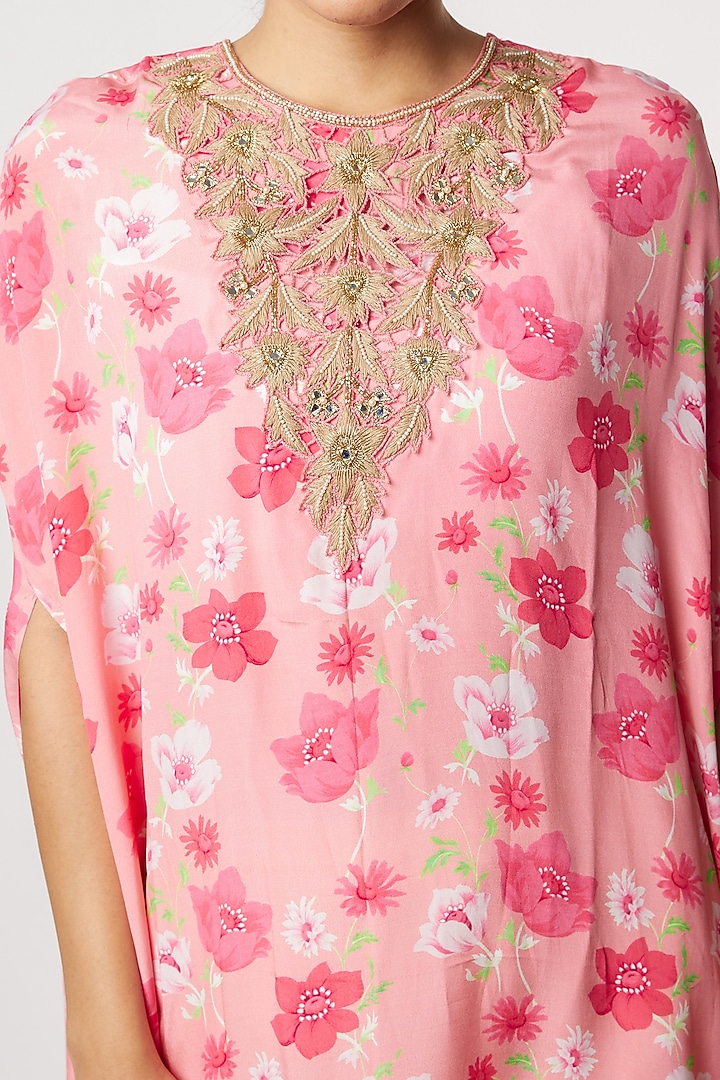 Pink Floral Printed & Embroidered Kurta Set by NAMRATA LAKHOTIA at Pernia's Pop Up Shop
