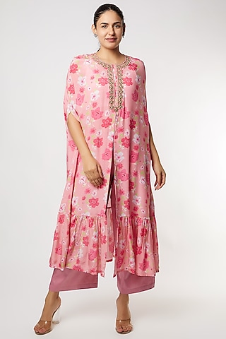 Pink Floral Printed Kurta Set by NAMRATA LAKHOTIA