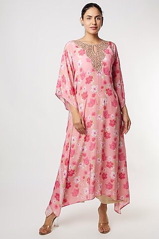 Pink Hand Embroidered Kaftan Set by NAMRATA LAKHOTIA