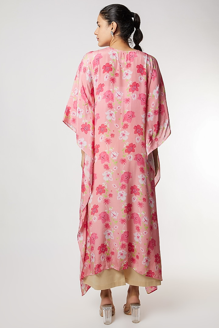 Pink Hand Embroidered Kaftan Set by NAMRATA LAKHOTIA at Pernia's Pop Up Shop