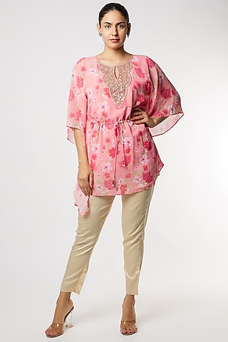 Pink Embroidered Kaftan Set by NAMRATA LAKHOTIA