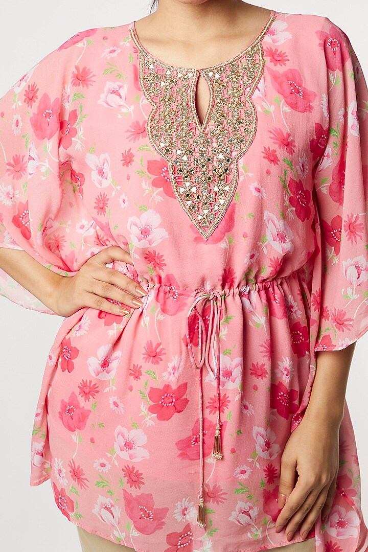 Pink Embroidered Kaftan Set by NAMRATA LAKHOTIA at Pernia's Pop Up Shop