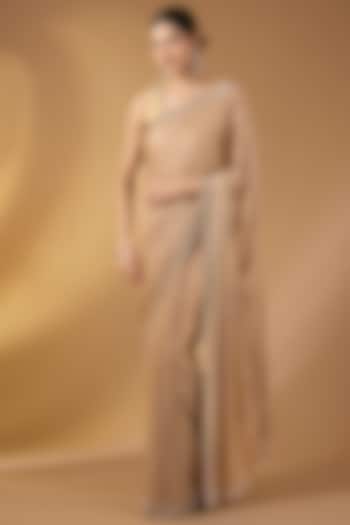 Champagne Satin Swarovski Party Wear Saree Set by Narmadeshwari at Pernia's Pop Up Shop