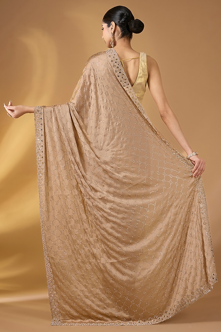 Champagne Satin Swarovski Party Wear Saree Set by Narmadeshwari at Pernia's Pop Up Shop
