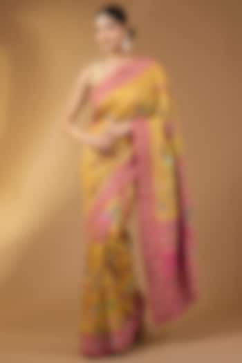 Mustard Yellow Pashmina Silk Motif Party Wear Saree Set by Narmadeshwari at Pernia's Pop Up Shop