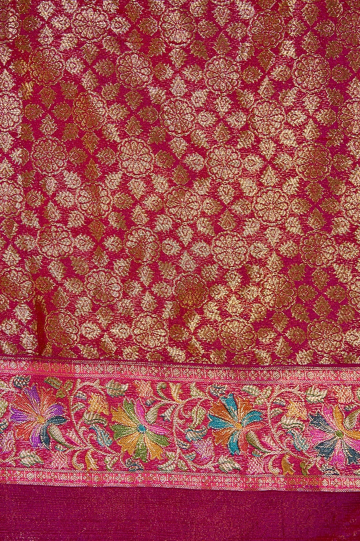 Rani Pink Paper Silk Zari Party Wear Saree Set. by Narmadeshwari at Pernia's Pop Up Shop
