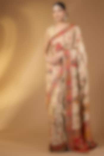 Cream Pashmina Silk Motif Embellished Party Wear Saree Set by Narmadeshwari at Pernia's Pop Up Shop