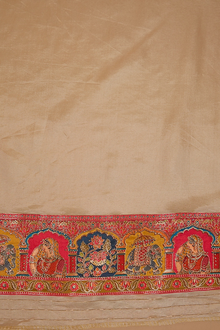 Cream Pashmina Silk Motif Embellished Party Wear Saree Set by Narmadeshwari at Pernia's Pop Up Shop