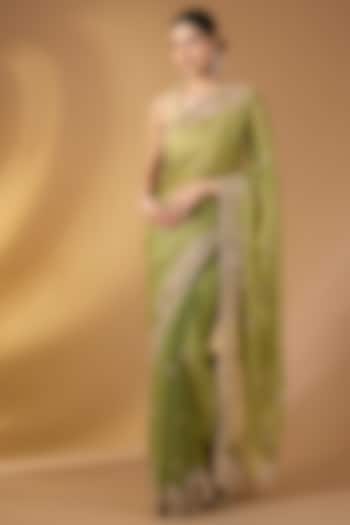 Light Green Tissue Georgette Handwork Festive Saree Set by Narmadeshwari at Pernia's Pop Up Shop